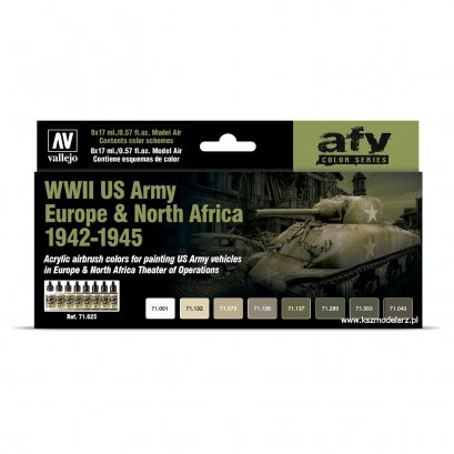 WWII US Army Europe & North Africa 1942-1945 - Vallejo 71625 - Zestaw 8 farb Model Air