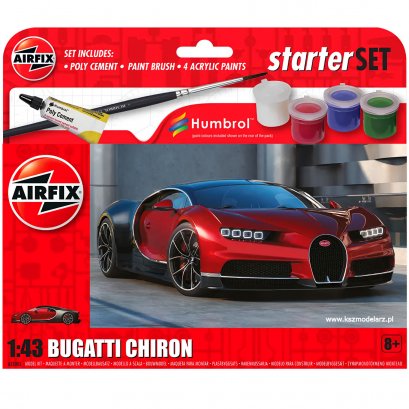 Zestaw: Bugatti Chiron + farby + pędzelki + klej - Airfix A55005