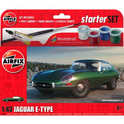 Zestaw: Jaguar E-Type + farby + pędzelki + klej - Airfix A55009