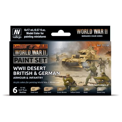 Vallejo 70208 WWII Desert British & German Armour & Infantry - Zestaw 6 farb Model Color