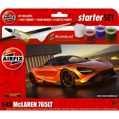Zestaw: McLaren 765LT + farby + pędzelki + klej - Airfix A55006