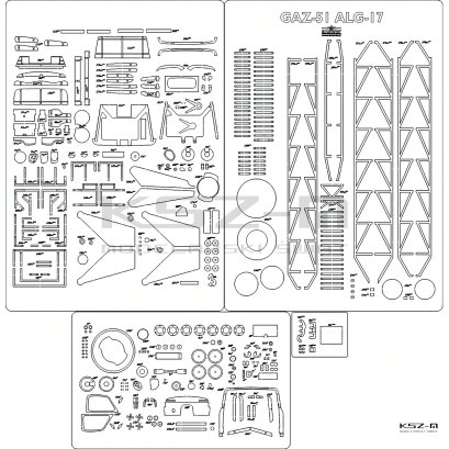 GAZ-51 ALG-17 - szkielet, detale, bieżniki - Answer 537