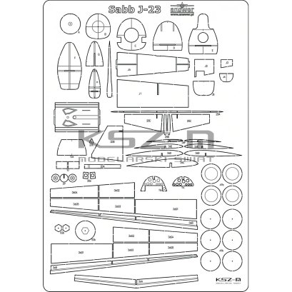 SAAB J-23 – szkielet i detale wycinane laserowo – MPModel 142 – 1:33