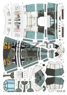 Messerschmitt Bf-109E-3 – samolot myśliwski 1:33 – WAK 255 – model kartonowy
