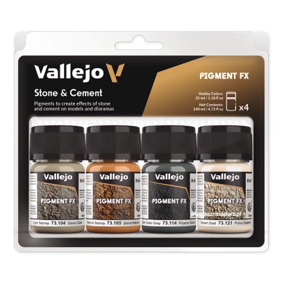 Vallejo 73192 Stone & Cement – zestaw pigmentów modelarskich 4 × 35 ml