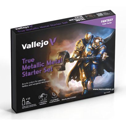 Vallejo 77272 True Metallic Metal Starter Set – zestaw 12 metalicznych farb 18 ml