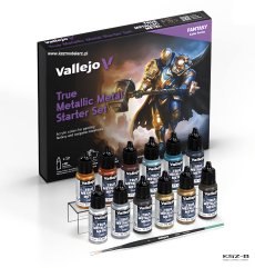 Vallejo 77272 True Metallic Metal Starter Set – zestaw 12 metalicznych farb 18 ml