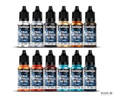 Vallejo 77272 True Metallic Metal Starter Set – zestaw 12 metalicznych farb 18 ml