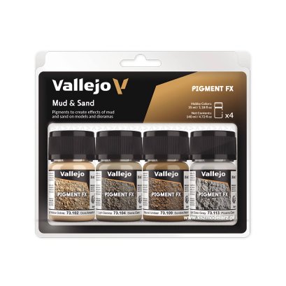Vallejo 73191 Mud & Sand – zestaw pigmentów modelarskich 4 × 35 ml